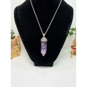 Catherine Popesco Necklace & Amethyst Crystal Point Pendant Silver Tone